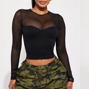 Black Sheer Long Sleeve Top